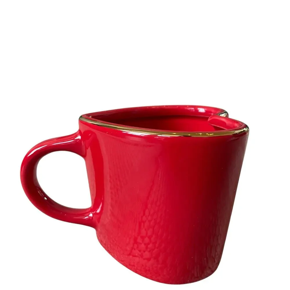 Target Threshold Heart Shaped VALENTINE Mugs Red Gold Rim 14.3oz Set of 2 New